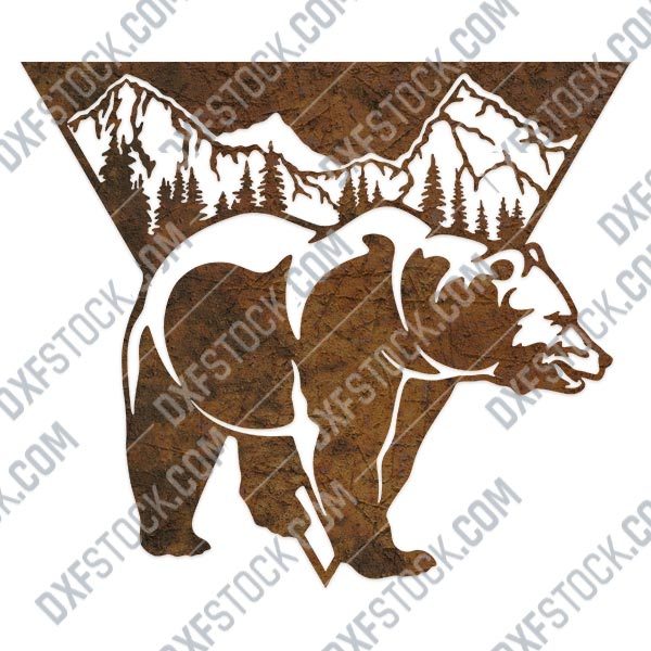 Bear triangle mountain tree pine design files - DXF SVG EPS AI CDR