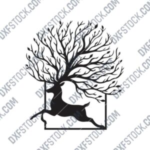 Tree Deer Wall Decor DXF File
